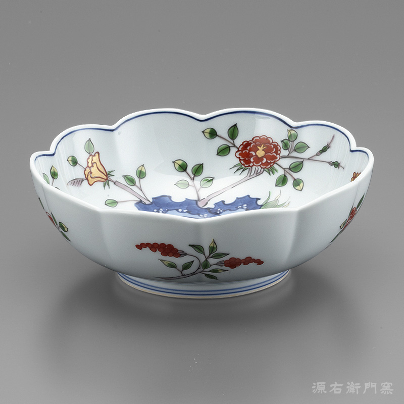 【美品】源右衛門窯 染錦 花唐草 花瓶  高さ15.5cm 花器★Y-452