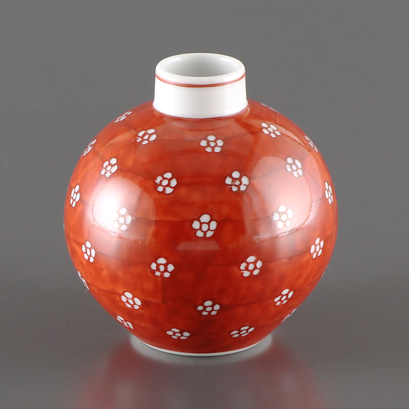 赤絵梅地紋　小花瓶